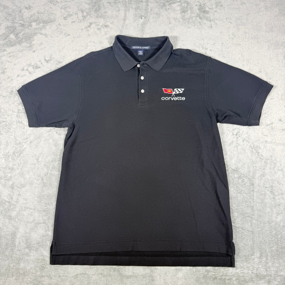 Devon & Jones Mens L Black Corvette Embroidered Pima Cotton Short Sleeve Polo